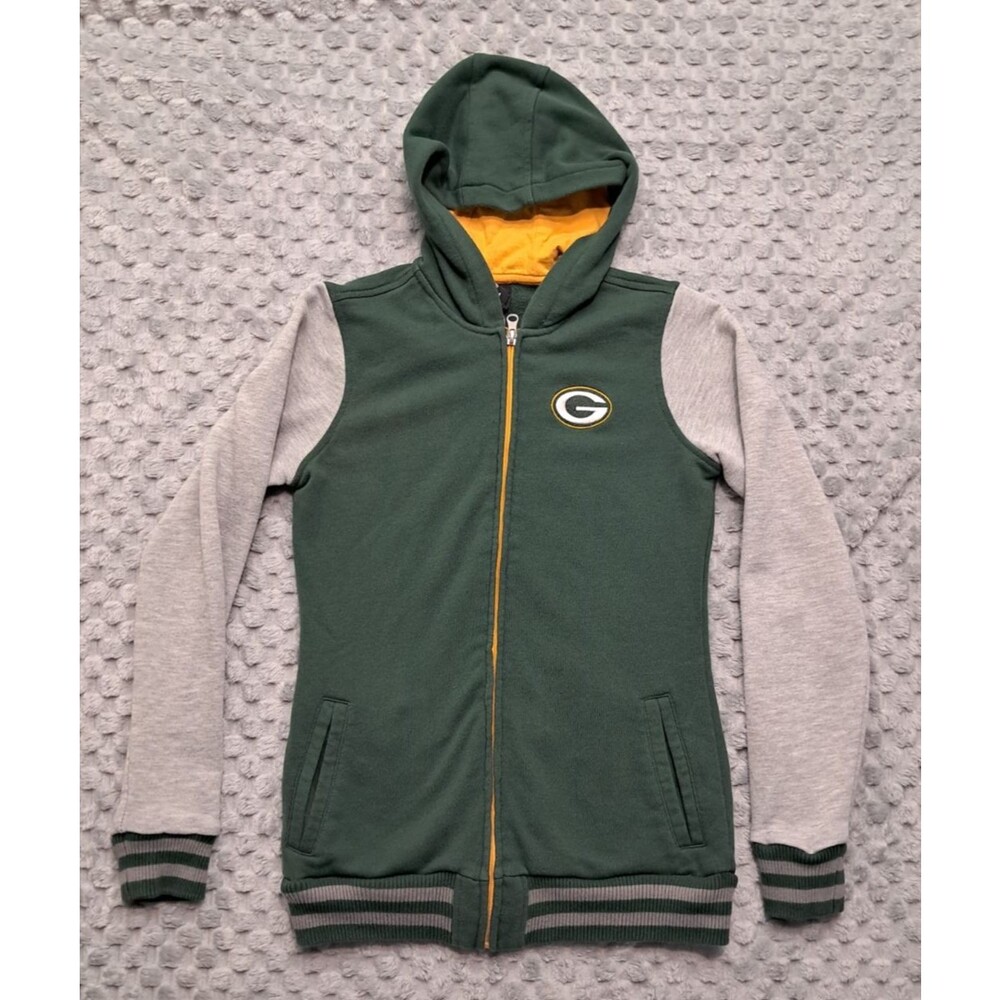 NFL Team Apparel Green Bay Packers Hoodie Boys L 14 Green Full Zip Sweatshirt